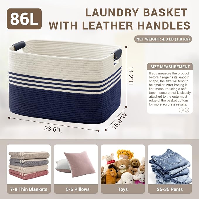 86L Large Woven Laundry Basket Hamper - Image 2