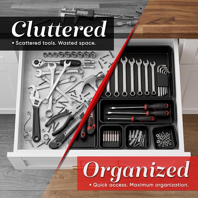 Masirs Interlocking Drawer Organizer Bins 8 Pcs, Desk Drawer Tray Set | Tool - Image 9