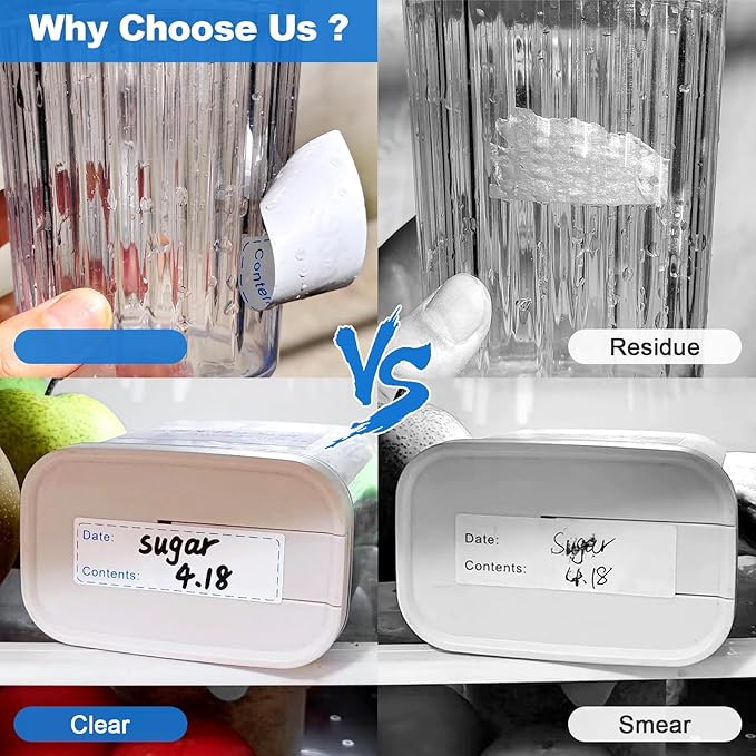 1000 Pcs Removable Freezer Labels for Food Containers 1 x 3, Risepekt Waterproof Food Storage Labels for Containers, Oil Resistant No-Residue Easy Clean for Kitchen Restaurants Grocery Stores Markets