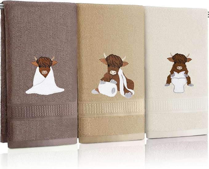 FuWeave 3 Pcs Highland Cow Hand Towels by FuWeave