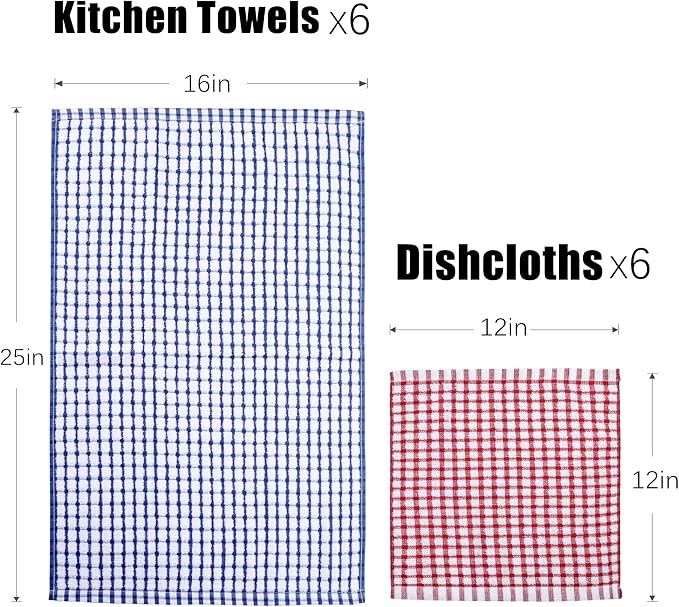 Kitchen Towels and Dishcloths Set, 16 x 25 12 12, Set of Bulk Cotton Dish - Image 2