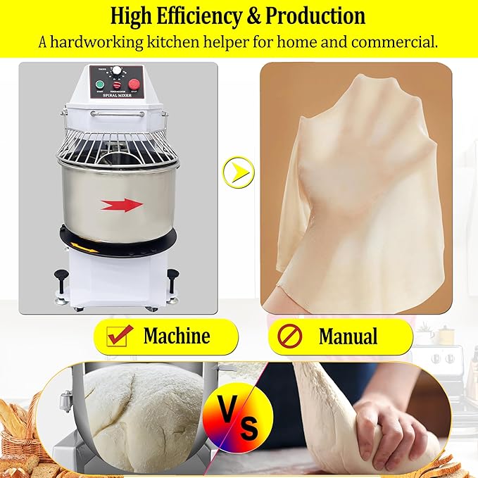 TECHTONGDA 20L Commercial Dough Mixer 110V Dual Rotating Dough Kneading Machine, Electric Food Mixer Machine with Detachable Stainless Steel Bowl and Safety Shield, for Restaurant Pizzeria