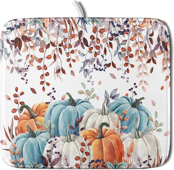 Giwawa Fall Orange Pumpkin Dish Drying Mat Eucalyptus Leaves Drainer Rack Pad by Giwawa
