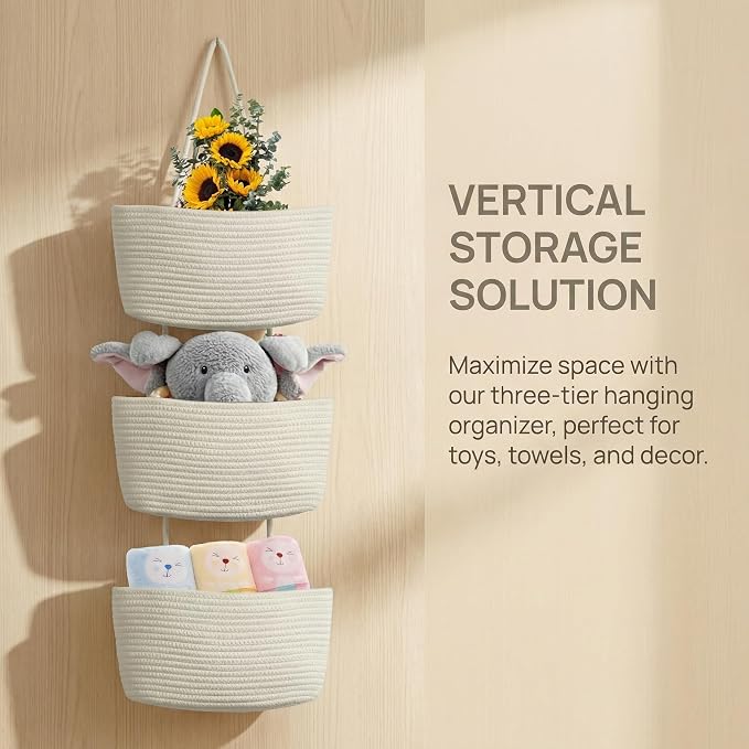 Hanging Basket, Over Door Organizer, 3 -Tier Wall Basket - Image 2