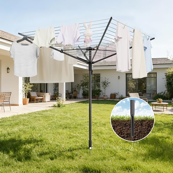Heavy Duty Outdoor Umbrella Drying Rack, Rotating Height Adjustable Clothesline - Image 3