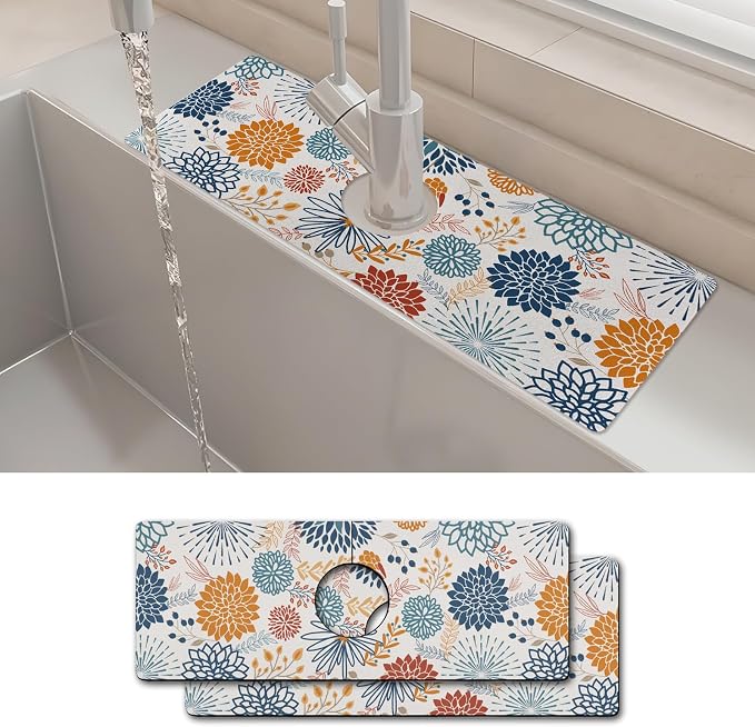 2PCS 15" X 5.5" Kitchen Sink Splash Guard Faucet Mat Mandala Super Absorbent by Unknown