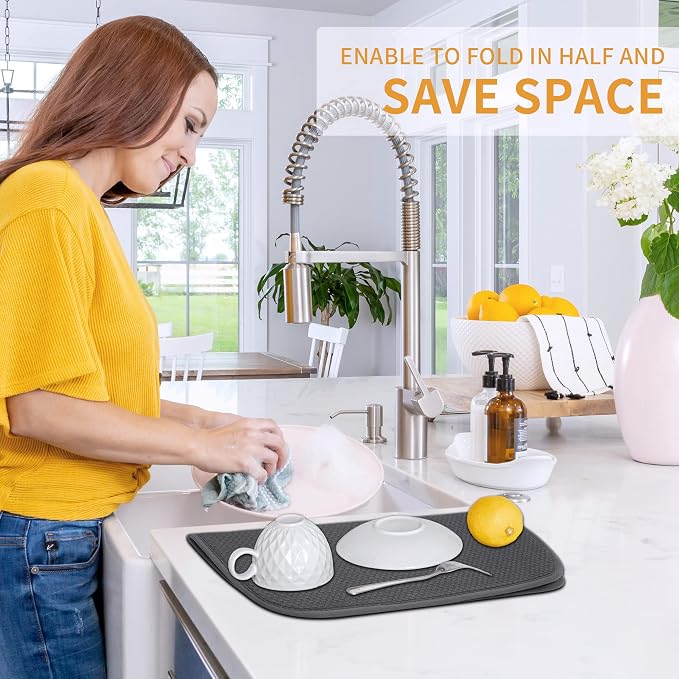 FRESHMINT Dish Drying Mats 2 Pack, Ultra Absorbent, Microfiber, Washable & - Image 3