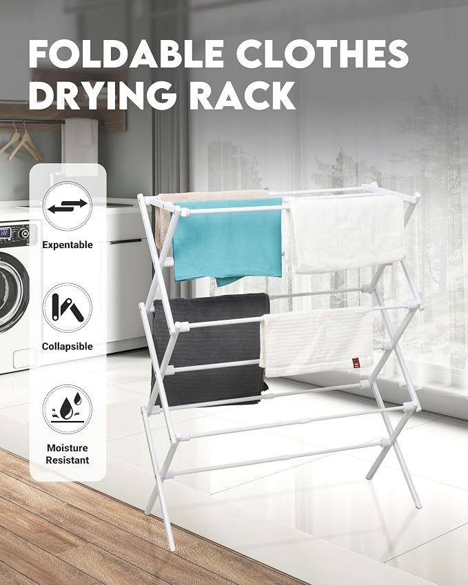 3-Tier Metal Folding Clothes Drying Rack, Laundry Drying Rack Clothing | - Image 2