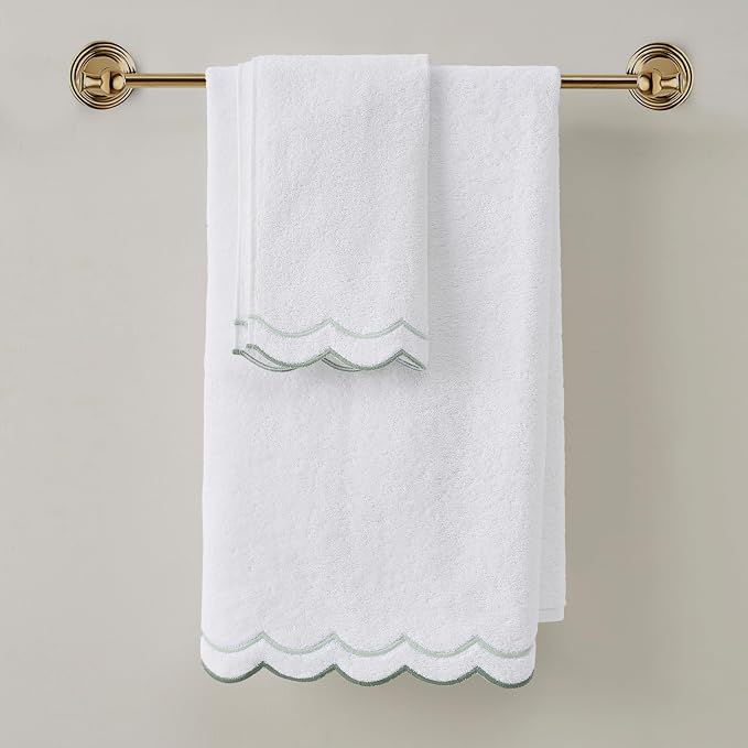 Peri Home 2 Piece Cotton Bath Towel Set, Embroidered, Sage Scallop - Image 7