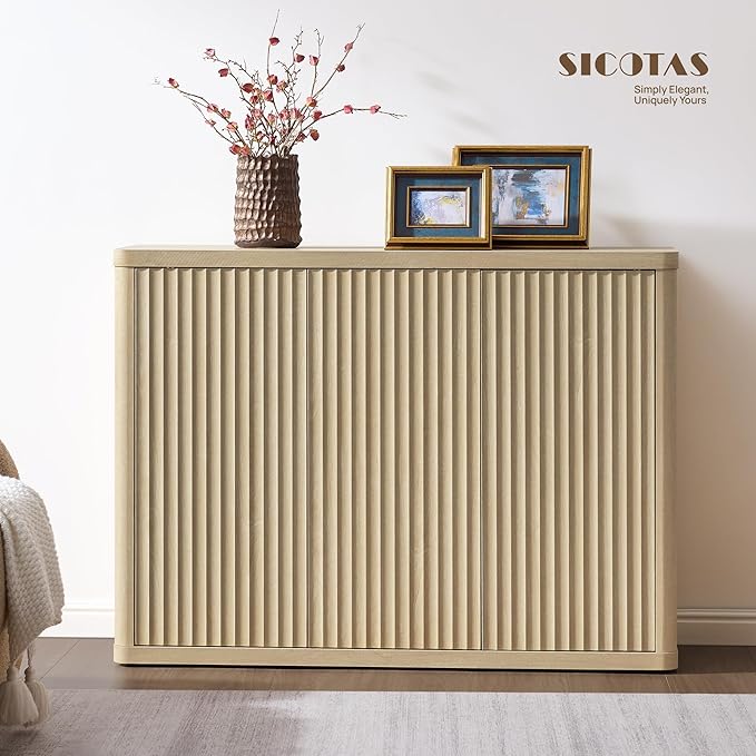 SICOTAS Buffet Cabinet with Storage Accent Sideboard with 3 Doors Modern 46.6" Wide Credenza Fluted Buffet Table Media Console Cabinet Entryway Cabinets for Living Room Kitchen Dining Room Hallway
