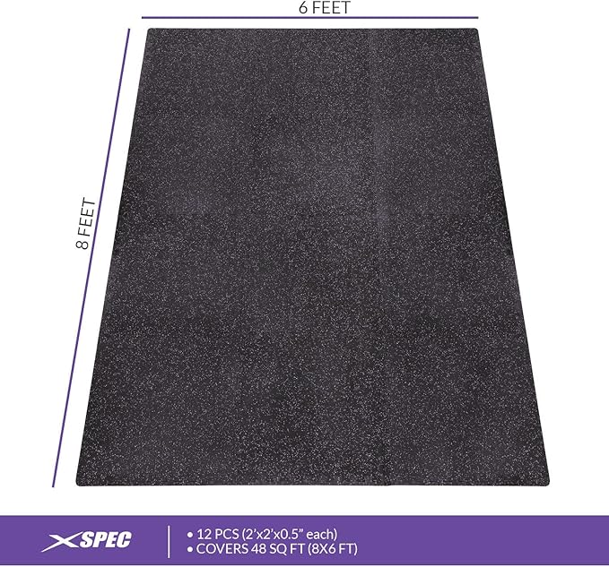Xspec 1/2" Thick 48 sq ft (12 Tiles) Interlocking Rubber Top EVA Foam Exercise Mat | Home Gym Mats Workout Flooring Tiles for Gyms, Fitness Rooms | Durable Grip Protective Flooring, Black/Purple