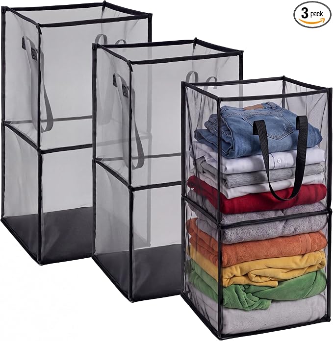 Zopeal 3 Pack Collapsible Mesh Laundry Basket, Double-layer | 13 Inch Square by Zopeal