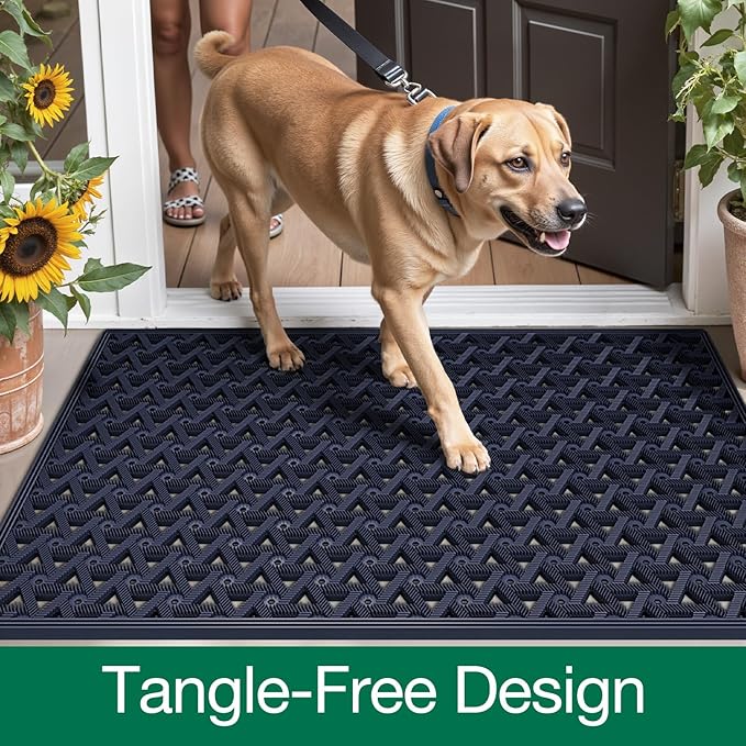 LUMI Outdoor Doormat 19x30, Front Door Mat Outside Entrance, Heavy Duty Rubber Welcome Exterior Door Mat Non Slip Waterproof, Outdoor Rubber Mats with Drainage Holes, Easy Clean Entryway Mats, Blue