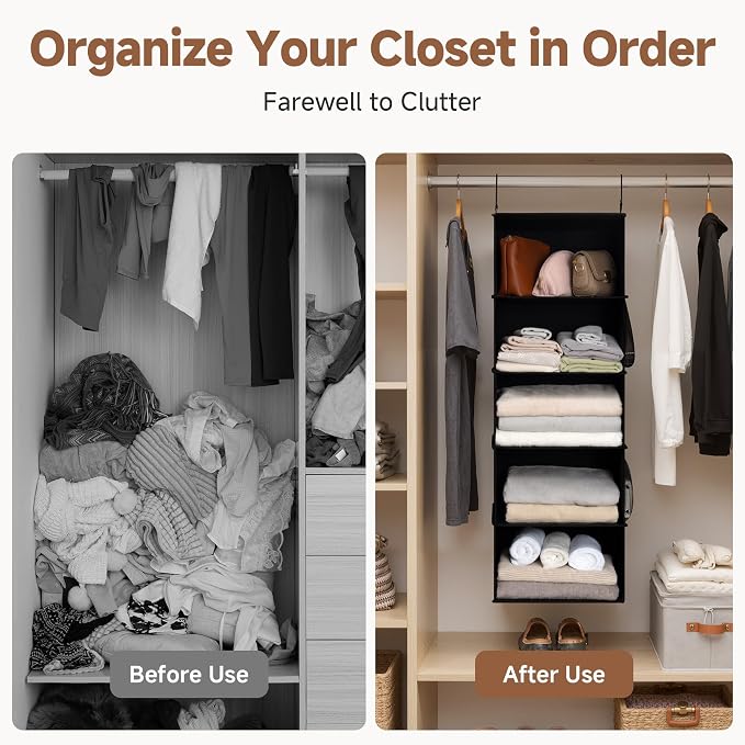 StorageWorks Hanging Closet Organizer, 5-Shelf Hanging Shelves - Image 6