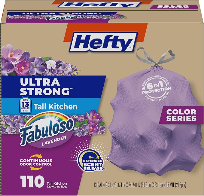 Hefty Ultra Strong 13 Gal Purple Kitchen Trash Bags, Lavender Scent, 110ct | by Hefty