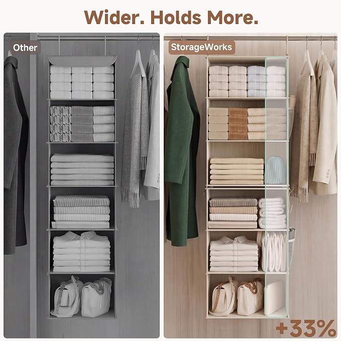 StorageWorks 6-Shelf Jumbo Closet Organizers, Two 3-Shelf Separable Hanging - Image 7
