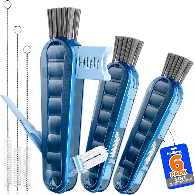 Holikme 6 Pack 4 in 1 Cup Lid Cleaning Brush 3 Straws Bottle Brush, Silicone by Holikme