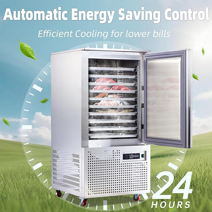 Commercial Blast Chiller 10 Trays, Shock Freezing Blast Chiller & Freezer Heavy Duty, Flash Freezer for Ice Cream, Seafood, Desserts, Meat-Lowest Temperature -40°C