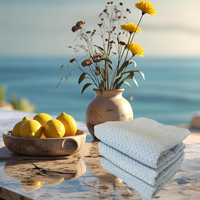 Light Baby Blue Kitchen Hand Dish Towels, 100% Cotton - Image 8