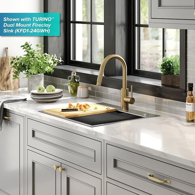 KRAUS Champagne Bronze Pull Down Kitchen Faucet KPF-2620SFACB | QuickDock top - Image 15