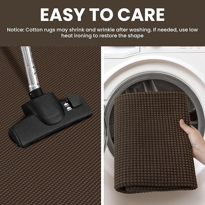 IOHOUZE Washable Runner Rug 2x8 Non Slip Rubber Backed Hallway Runner Entryway Runner Indoor, Kitchen Rugs Woven Cotton Floor Carpet for Kitchen Hall Entrance Bedroom, Brown