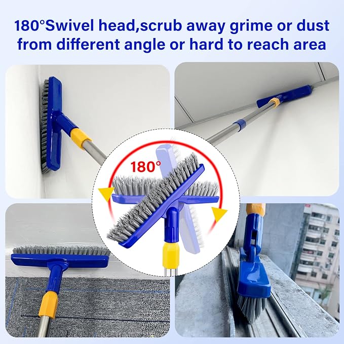 Grout Brush with Long Adjustable Handle, Swivel Scrub Brush, V-Shape Grout Line - Image 7