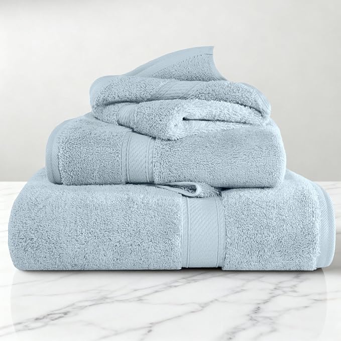 SUPERIOR Egyptian Cotton Ultra Plush & Absorbent, 3 Piece Set, Light Blue | - Image 2