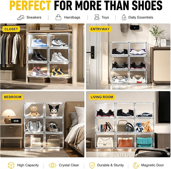 5 Pack Clear High-Top Sneaker Boxes, Wide Magnetic Door, Acrylic Shoe Box - Image 7