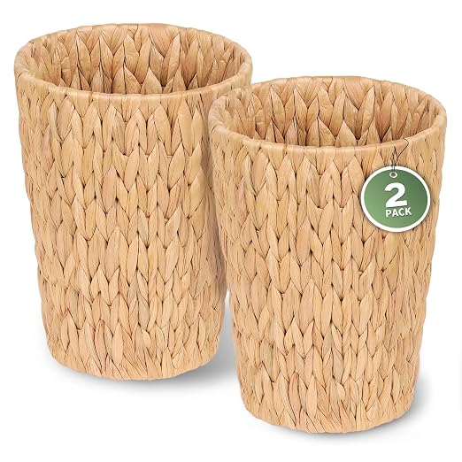 iEGrow 2 Pack Wicker Trash Can, Small Bathroom Trash Can, 2 Gallon Woven by iEGrow