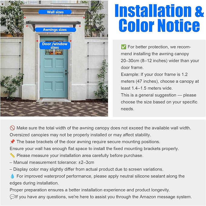 Awning for Door Entrance,32x120 Inches Awnings for Doors with Separate Drainage,Front Door Awning Exterior,Polycarbonate UV, Rain, and Snow Protection for Porch,Patio,Window,Deck