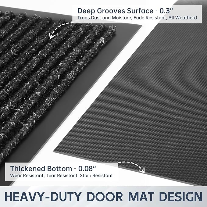 Front Door Mat, 60" x 48" Heavy Duty Indoor Outdoor Doormat, Non-Slip Welcome Mats for Entryway, Rubber Backing Low Profile Commercial Door Mats, Black Stripe