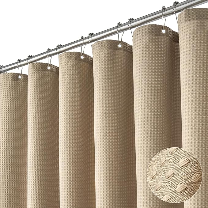 Dynamene Extra Long Waffle Shower Curtain 256 GSM Fabric 72x84 Beige/Khaki by Dynamene