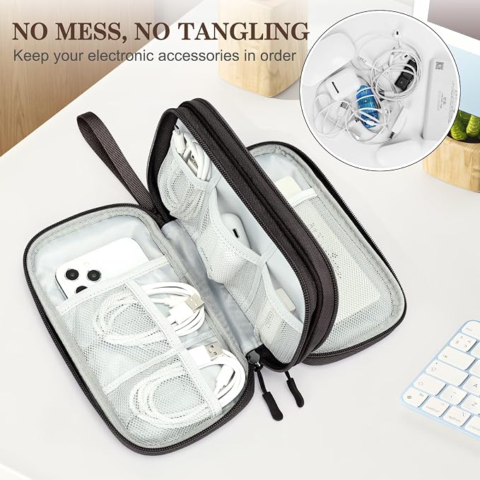 FYY Electronic Organizer, Travel Tech Pouch Bag, Coffee | Wrist Strap, - Image 5