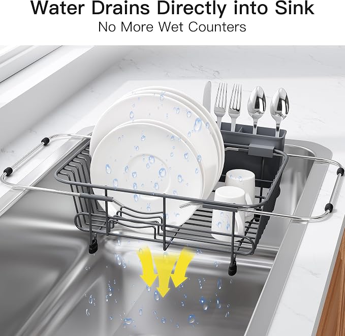JASIWAY Gray Dish Drying Rack in Sink - Image 6