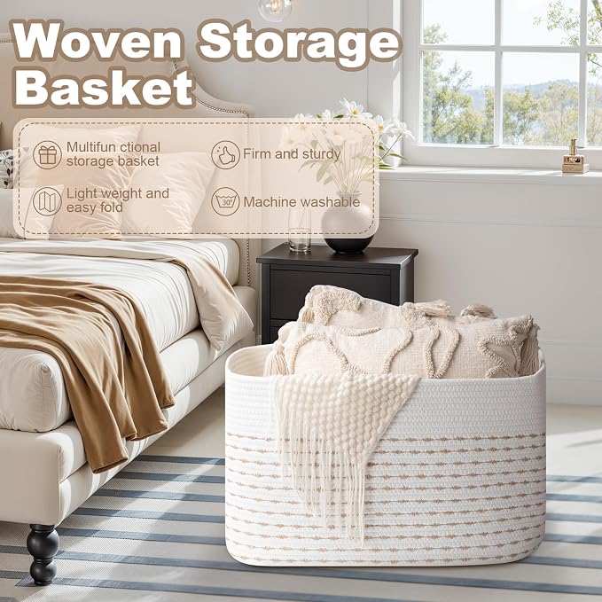 OIAHOMY 75L Large Blanket Basket Rectangle Storage Basket Light Yellow - Image 4