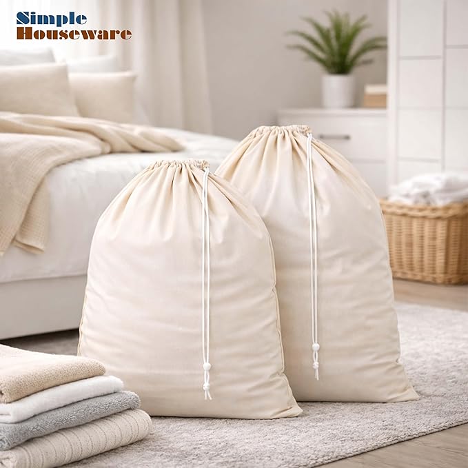Simple Houseware Extra Large Natural Cotton Laundry Bag - Image 2