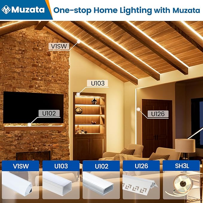 Muzata 10Pack 6.6FT/2M V Shape LED Channel Black Aluminum LED Strip Diffuser Channel with Milky White Cover Corner Lighting Easy Installation V1SW BW 2M