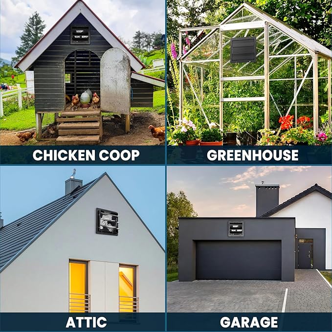 HG Power 14 Inch Attic Fan with Speed Controller, 1294 CFM Shutter Exhaust Fan with EC Motor, Wall Mounted Greenhouse Fan for Shed, Basement, Gable, Chicken Coop Ventilation Use, Black