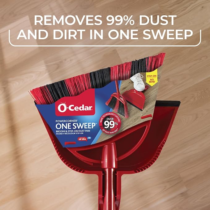 O-Cedar One Sweep Broom & Step-On Dustpan Set | Patented Wave Bristles Remove - Image 4