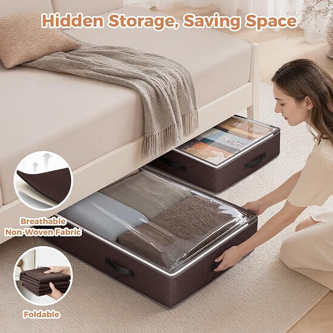 6 Pack 95L Under bed Storage Containers Brown | Underbed Storage Bags - Image 6