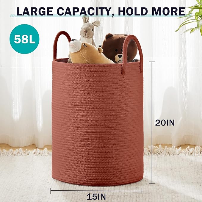YOUDENOVA Cotton Rope Laundry Hamper Basket, 58L Blanket Basket - Image 3