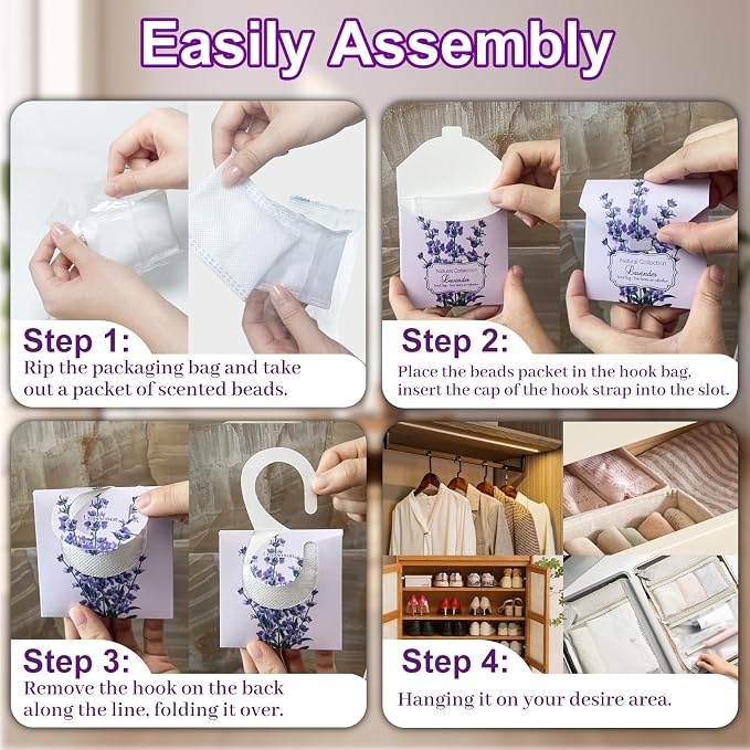 24 Pack Lavender Sachets for Drawers and Closets, Natural Closet Freshener - Image 8