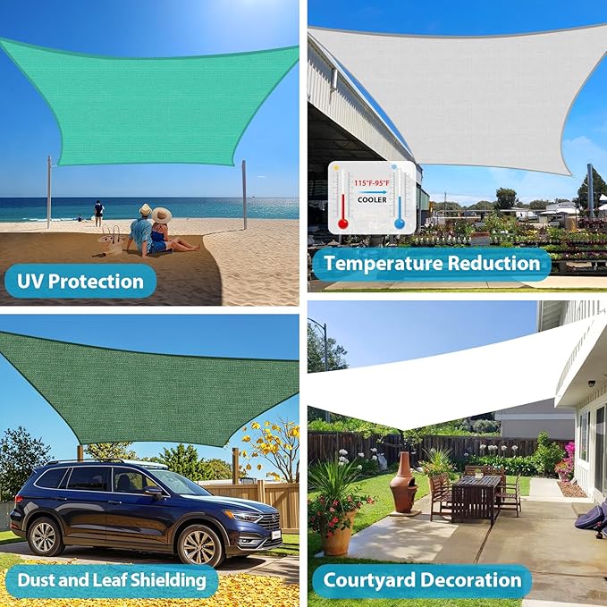 Amagenix Sun Shade Sail 7'X15' Curved Edge Outdoor Shade Canopy White Breathable 95% UV Block Shade Cloth for Patio Garden Backyard (We Make Custom Size)