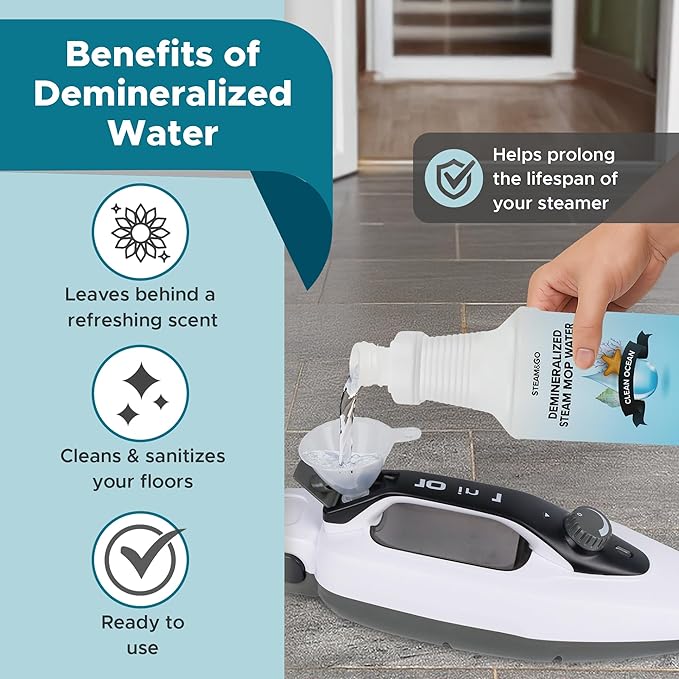 Steam & Go Demineralized Water Cleaning Solution for Floor & Multi-Surface Steam Cleaners - Compatible for All Steam Mops - Clean Ocean Scent, 32 oz