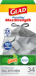 Gain ForceFlex MaxStrength Tall Kitchen Trash Bags, 13 Gal, Gain Original by GladTrashFoodStorage