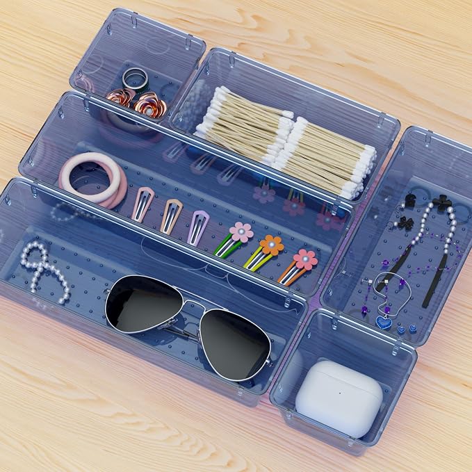 6 Pack Clear Drawer Organizer Set, Drawer Storage Trays, Storage Bins | Acrylic - Image 7