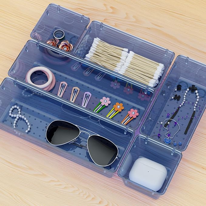 12 Pack Clear Drawer Organizer Set, Drawer Storage Trays, Storage Bins | - Image 7
