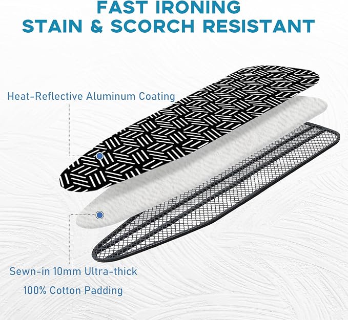 Black Ironing Board Cover and Pad 15x54, RAINHOL Extra Thick Standard Size - Image 3