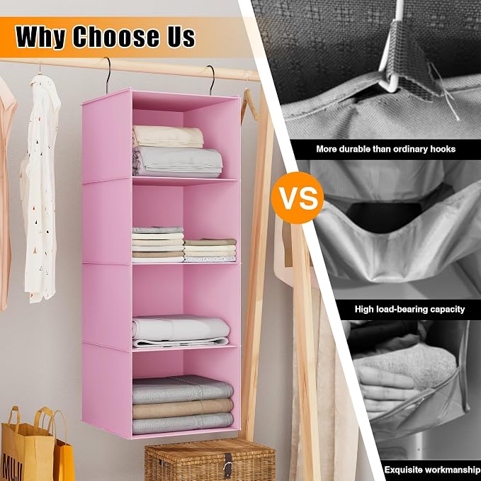 Hanging Closet Organizer 4-Shelf, Oxford Fabric Wardrobe Storage, shoes & - Image 8