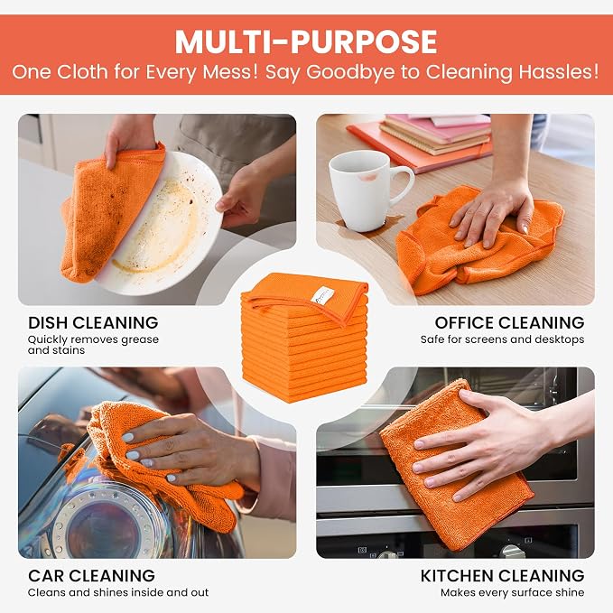 SIFANGKE Microfiber Cleaning Cloth, 12 Pack Orange Cleaning Rags - Image 4